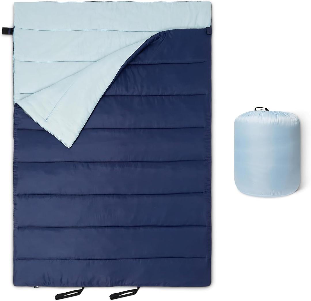 Amazon Basics Outdoor Camping Sleeping Bags for Adults, Synthetic Fill with Compression Sack, Machine Washable, 2 Person