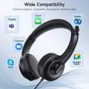 AOC USB Headset with Microphone for PC, Over-Ear Wired Headphones with Noise-Cancelling Mic, 40mm Audio Drivers, USB-A Computer Headset for Office, Teams, Call Centers & Online Meetings (Black)
