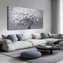 JuhaiArt Large Tree Canvas Art for Living Room Bedroom White Flower Wall Decor Prints Gray Artwork Wall Picture Home Office 29" x 59"