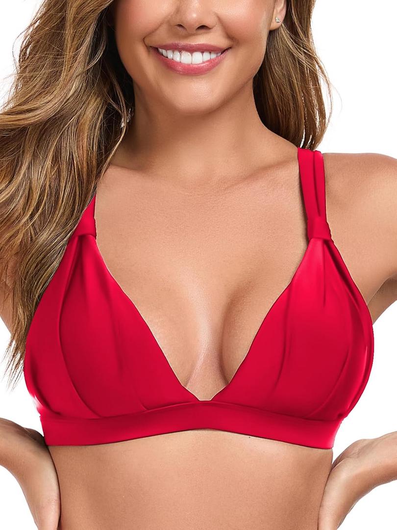 RELLECIGA Women’s Triangle Bikini Top Crisscross Back Swimsuit Padded Push Up Bathing Suit Top (S)