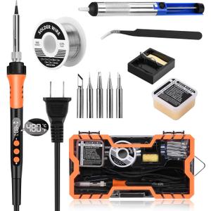 Soldering Iron Kit, Dmyond 90W LCD Digital Adjustable Temperature Soldering Gun with 5Pcs Tips, Thermostatic Soldering Kit for Home Appliance Repair, Orange