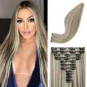REECHO Hair Extensions, 11PCS Clip in Hair Extensions 24" Long Straight hair extensions HE005 Natural Soft Synthetic Hairpieces for Women  Ash Brown with Platinum Blonde Highlights