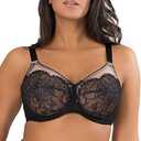 Smart & Sexy Women's Plus-Size Lace Mesh Unlined Underwire Full Coverage Bra, Black Hue with Blushing Rose, 36DDD