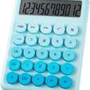 Cute Blue Desk Calculator - 12 Digit Large LCD Display, Big Button, Aesthetic Mechanical Calculator for Office & School