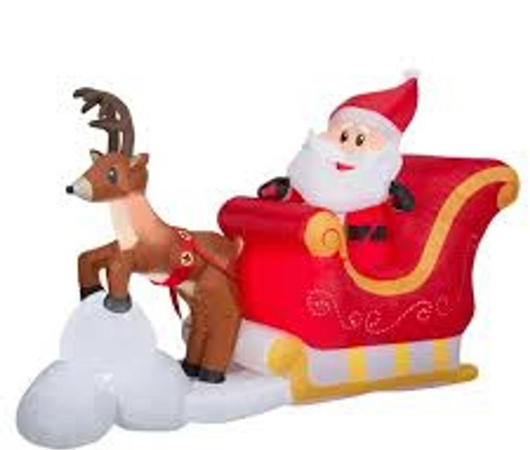 ULINE Christmas Inflatables Outdoor Decorations Santa Claus on Sleigh, Reindeer for Holiday Yard Christmas Decor, May Vary