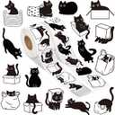 A1diee Black White Cat Stickers - Cute Kawaii Cartoon Cat Waterproof Decals Decorations DIY Gifts for Scrapbooking Water Bottle Reward Birthday Party Favors Windows Luggage, 1000Pcs 16 Patterns