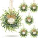 6 PCS Small Spring Summer Blue Berry Cabinet Wreath Artificial Mini Kitchen Wreaths Vintage Swags Wreath with Retro Burlap Ribbon for Farmhouse Rustic Home Front Door Window Pillar Wedding Chair Wall