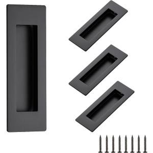 Ravinte 4 Pack Black Sliding Closet Door Handles Black Flush Pulls 5.9in Length Recessed Finger Pulls for Sliding Barn Door Sqaure Cabinet Pulls Stainless Steel
