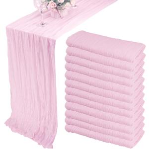 12 Pack 10Ft Cheesecloth Table Runner 35x120 Inch Boho Gauze Table Runner Rustic Cheese Cloth Long Romantic Table Runners for Wedding Bridal Shower Birthday Party Table Decor (Pink Purple)