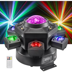 Moving Head DJ Lights, Rualin 120W Stage Light 4 in 1 with RGBW 6 Arms Beam, Kaleidoscope Light, Red Green Starry and White Amber Strobe, Remote & DMX Control for Disco Club Party DJ Stage Lighting