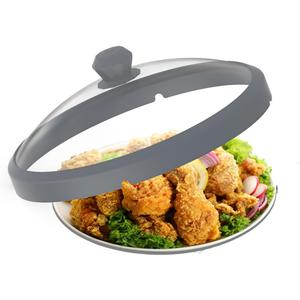 Microwave Glass Cover Splatter Guard Lid with Anti-scald Silicone Handles and Vented Edge for Food Pot Plate Cover 10.5 inch Grey