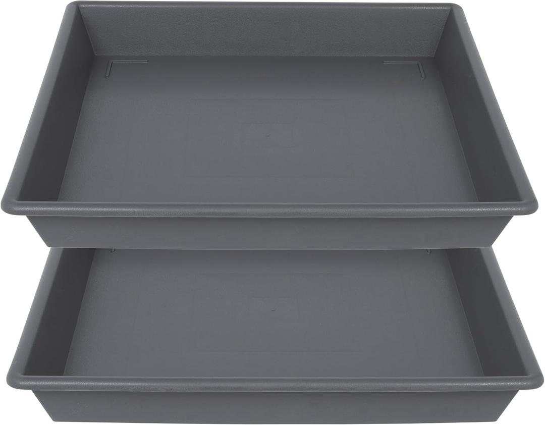 NIMYAU Square Plant Saucer 18 Inch 2 Pack, Large Plant Trays for Pots Heavy Duty Gray Plastic Plant Saucers for Indoors Outdoors, Flower Pot Plant Drip Trays No Holes Plant Lover Gardening Gifts