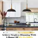 Black Pendant Lights Kitchen Island,2 Pack Modern Pendant Light with Wood Cap, 13.8 inch Dome Pendant Light for Kitchen, Dining Room, Living Room