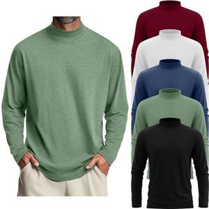 5 Pack Mens Big and Tall Mock Turtleneck Long Sleeve Shirts Plus Size Basic Casual Thermal Pullover Tops (4X-Large, Black, White, Wine Red, Gray Green, Haze Blue)