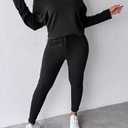 CHICME Women Tracksuit Fall 2 piece Outfits Off The Shoulder Long Sleeve Tops and Pants Set Travel Outfits (Black, M)