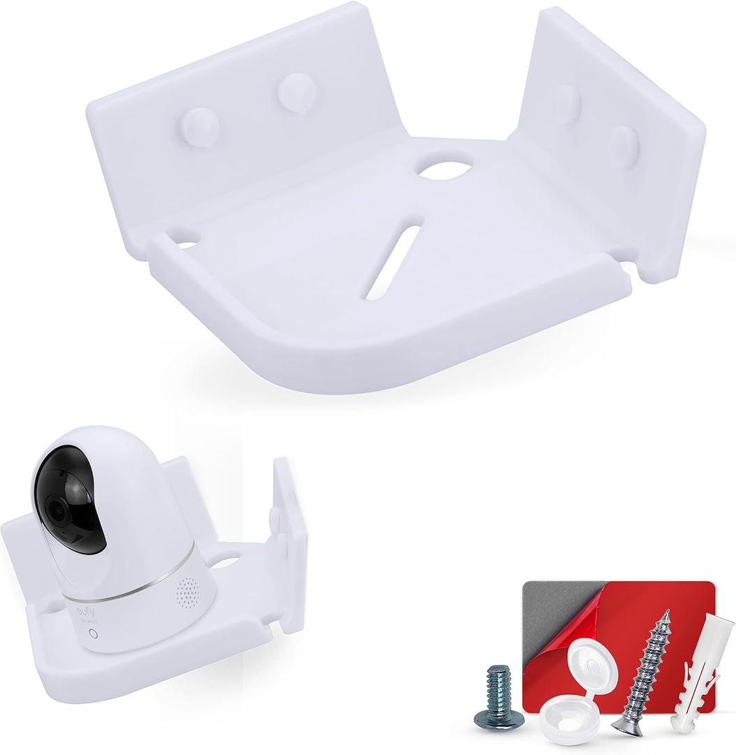 BRAINWAVZ Drill Free Tilted Corner Wall Mount Small Shelf for Baby Monitors, Home Security Cameras & More, Strong VHB Adhesive with Screw in Option, Easy to Install, No Mess (White, 4" TILTED)