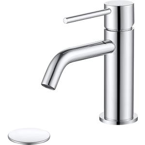 Chrome Bathroom Faucet Single Hole, Single Handle Water Faucet for Bathroom with Pop Up Drain Assembly and Water Faucet Supply Lines