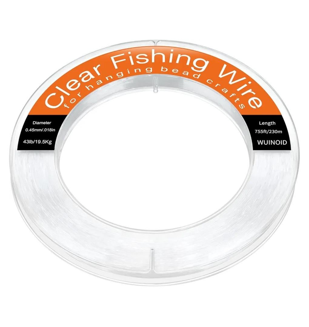 Clear Fishing Line Wire 755 ft, Invisible Monofilament Fishing Line Wire, Nylon String for Hanging Balloons Garland Crafts Picture Decorations, Clear String Threads Cords WUINOID, 0.22mm/1640ft