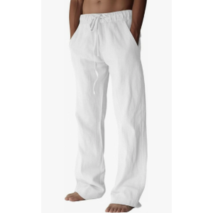Cotton Linen Pants, Summer Beach Pants Casual Loose Fit with Elastic Waist Drawstring, Size 28