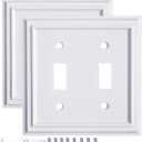 Pure White Decorative Outlet Covers Wall Plates, Bamboo Fiber Light Switch Covers, Natural Material Electric Receptacle Switch Plate Outlet Cover of various styles (2 Gang Toggle 2 Pack)