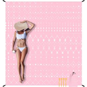 Beach Blanket Waterproof Sandproof, Moroccan Blythe Pink Picnic Blankets, 86''78'' Large Beach Mat Sand Free for 2-4 Adult, Compact Quick Drying Outdoor Blanket Beach Essentials Must Have