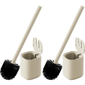 Toilet Brush and Holder Set Toilet Bowl Brush Stainless Steel Automatic Toilet Bowl Cleaner Brush with Durable Bristle Head Toilet Cleaning Brush for Bathroom 2 Pack Set Cream