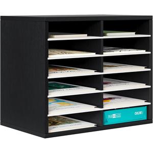 PAG Countertop Mail Sorter Organizer, Wooden Literature Organizer, Student Mailbox for Classroom, Desktop Bill Organizer for Office Home School, 12 Compartments, Black&White