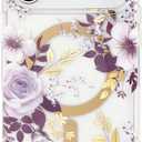 SCORPIFY for iPhone 17 Pro Case [Compatible with MagSafe] with Purple Hibiscus and Rose Floral Design, Cute Clear Flower Magnetic Phone Cover for Women Girls, Shockproof Bumper with Gold Accents