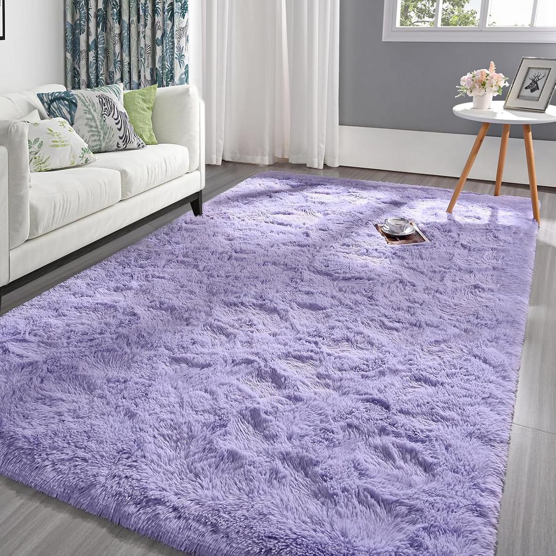 Pettop Fluffy Lavender Purple Rug for Bedroom Living Room, 6x9 Feet Super Soft Shaggy Plush Fuzzy Rugs for Girls Kids Boys, Non-Slip and Washable Rug for Nursery Classroom, Carpet for Rooms Decor