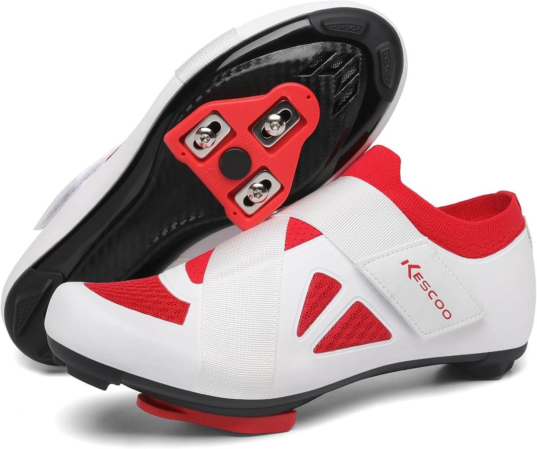 KESCOO Unisex Cycling Shoes Compatible with Peloton Bike & SPD Indoor Outdoor Road Bike Cycling Shoe for Men Women, 1 Hook and Loop Strap, with Delta Cleats White 48