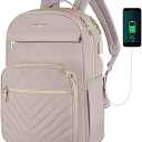 VANKEAN 15.6 Inch Laptop Backpack for Women Work Bag Fashion with USB Port, Waterproof Stylish Travel Bags Casual Daypacks for College, Business, Light Dusty Pink