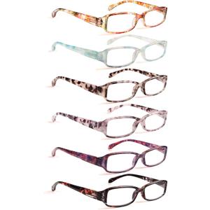 Henotin 6 Pack Reading Glasses for Women, Blue Light Blocking Pattern Print Readers, Spring Hinge Computer Eyeglasses (Multi-Color, 1.75, multiplier_x)