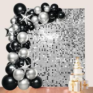 24 Pcs Silver Shimmer Wall Backdrop Panels for Party Decoration, 12 inch x 12 inch Silver Sequin Backdrop for Birthday Graduation Anniversary Engagement