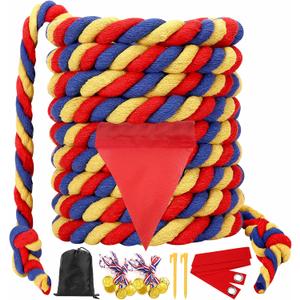 Field Day Tug of War Rope for Kids and Adults, Outdoor Lawn Yard Family Reunion Birthday Party Games, Outside Backyard Camping Picnic Games, Backyard Carnival Games Fun for Team Building Activities (20 Feet, Blue&red&yellow)