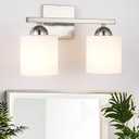 2 Light Brushed Nickel Vanity Lights for Bathroom, Modern Bathroom Light Fixtures Over Mirror, Vanity Light with Milky White Glass Shades, Farmhouse Wall Lights, E26 Socket