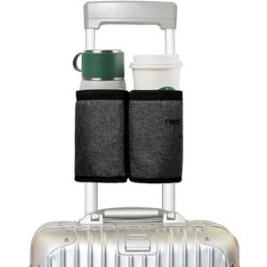 riemot Luggage Travel Cup Holder Free Hand Drink Carrier - Hold Two Coffee Mugs - Fits Roll on Suitcase Handles - Gifts for Flight Attendants Travelers Accessories Carbon Black (2. Hook & Loop: Carbon Black)