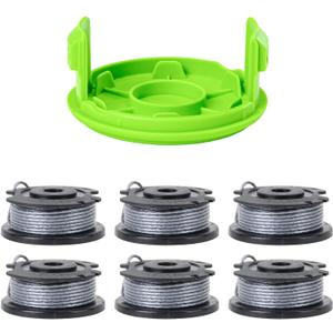 Greenworks 0.065" Single Line Auto-Feed String Trimmer Spools (6-Pack) + Replacement Spool Cover