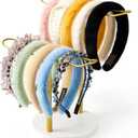 MoyRetty Headband Holder(Wooden Base), 2-Tier Metal Organizer Hair Hoop Display Stand Storage Hair Ropes Bow Accessories Bracelets Bangles Bedroom College Dorm Decor for Girls Women-Gold