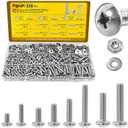 358PCS Machine Screws and Nuts Assortment Kit, #6-32#8-32#10-24 Phillips Pan Head Bolts Assorted, 304 Stainless Steel Nuts Bolts and Flat Washers Set