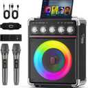 Karaoke Machine for Adults with 2 Wireless Microphones, Portable Bluetooth 5.3 Speaker with Bass/Treble/Echo Adjustment, PA System with Remote Control, Supports TWS/TV/TF Card/USB/AUX (Black)