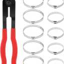 CV Boot Clamp Plier with 10PCS Stainless Steel Boot Clamps, Small and Large Stainless Steel Universal Adjustable Drive Shaft CV Crimp Clamp Collar Pliers for Most Cars