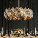 Tinkoso 24" Modern Crystal Chandelier,Smoke Grey K9 Crystal Chandeliers for Dining Room,Farmhouse Square Crystal Ceiling Lighting for Kitchen Island,Living Room,Bedroom,Hallway,Foyer,D24