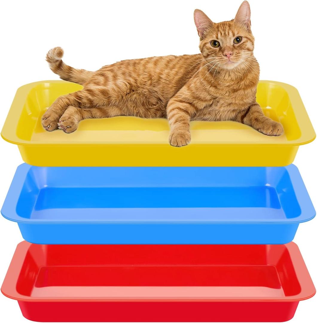 Tessco for you 3 Pcs Kitten Litter Box 17.3 x 13.6 x 1.6 Inch Shallow Low Entry Open Cat Litter Box Waterproof Plastic Small Rabbit Pan Tray Travel Toilet for Senior Cat Kitten Training (Classic Color)