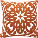 Alysheer Embroidered Decorative Throw Pillow Cover 20"x 20", Boho Mandala Modern Thick Embroidery Pattern, Durable Cotton Canvas Soft Cushion Case for Sofa Couch Bed Living Room (Burnt Orange)