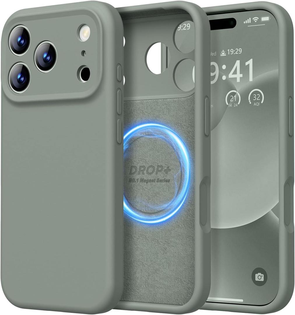 LOVE 3000 Designed for iPhone 17 Pro Max Case, Premium Silicone [Compatible with Magsafe][Soft Anti-Scratch Microfiber Lining] Shockproof Protective Phone Case for Men Women 6.9", Calke Green