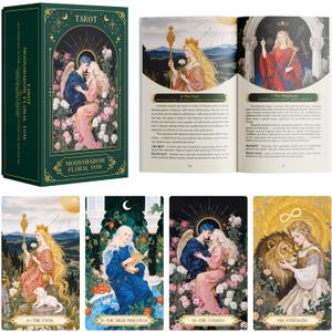 Moonshadow Floral Vow Tarot Cards with Guide Book for Beginners Original Unique Pretty Tarot Oracle, Gold Foil Tarot Cards with Guide Book Set&Gift Box for Beginner& Expert