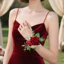Serwalin Red Rose Corsage and Boutonniere Set, Boutonniere for Men and Wrist Corsage Wristlet Prom Homecoming Wedding Flowers Accessories Party Suit Decorations (red)