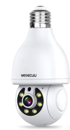 WESECUU Light Bulb Security Camera -5G& 2.4GHz WiFi 2K Security Cameras Wireless Outdoor Motion Detection and Alarm,Two-Way Talk,Color Night Vision,Human Detection, Bulb Camera Compatible with Alexa