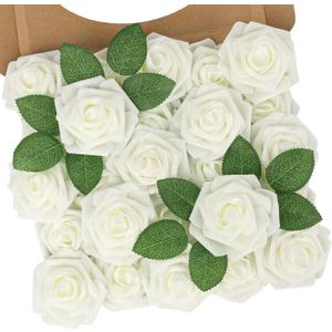 N&T NIETING Artificial Flowers, 25Pcs Fake Flowers Roses Perfect for DIY Wedding Bouquets Centerpieces Bridal Shower Party Home Flower Arrangement Decorations, Ivory