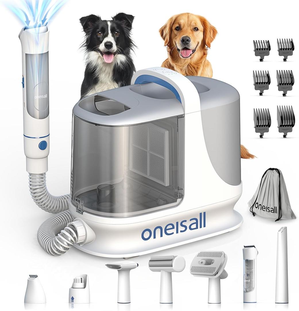 oneisall Dog Grooming Vacuum, 13000Pa Powerful 3L Dust Cup Pet Grooming Vacuum with Dog Clippers & Shedding Brush 7 Dog Grooming Kit, 3L Dust Cup, Super Quiet, 3 Suction Levels, BM3